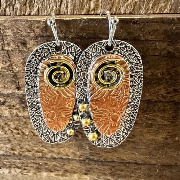 Handcrafted Bohemian Hippie Copper Dangle Earring, Retro Ethnic Style , Gift Box - Picture 1 of 9